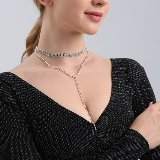Collar de borlas largas estilo geométrico para mujer con base de aleación y acabado galvanizado