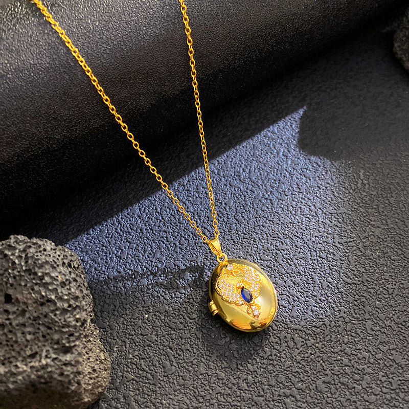 Vintage Micro-Paved Cubic Zirconia Crown Heart Star Geometric Brass Pendant Titanium Steel Box Chain Necklace for Unisex