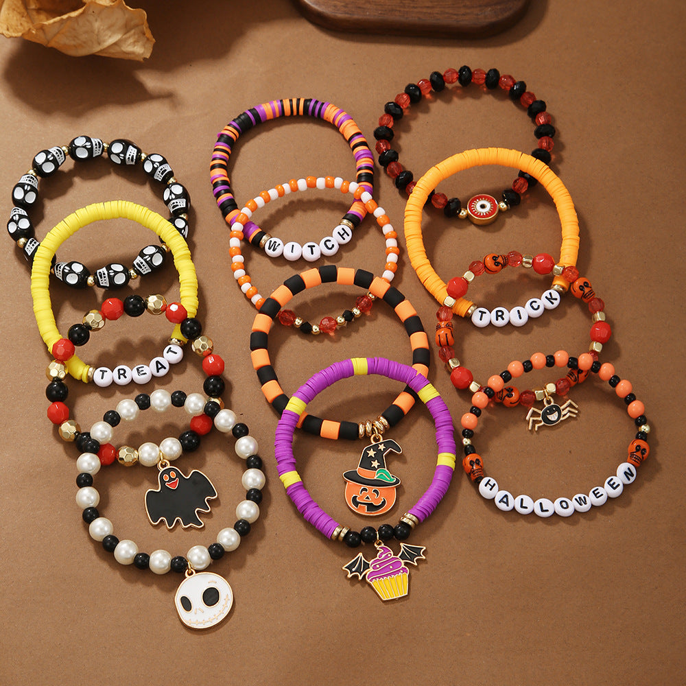Gothic Geometric Letter Drip Oil Polymer Clay Bracelet with Brass Beads