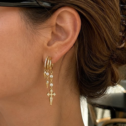 Hip-hop Punk Cross Cubic Zirconia Inlay Plated Brass Earrings for Women
