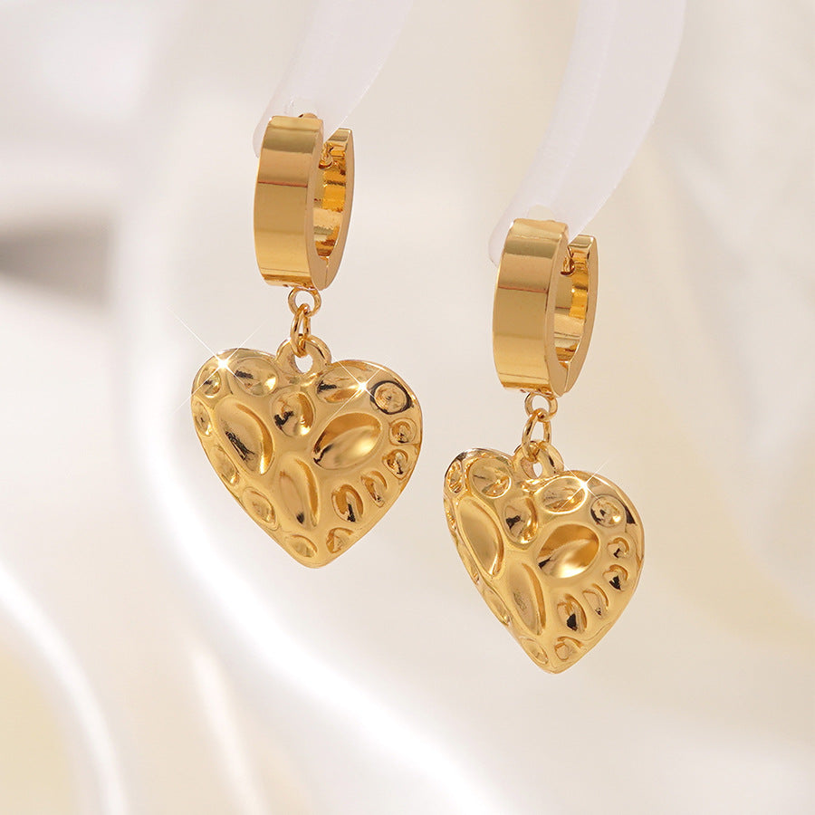 Orecchini da donna in acciaio inossidabile lucidato a forma di cuore vintage