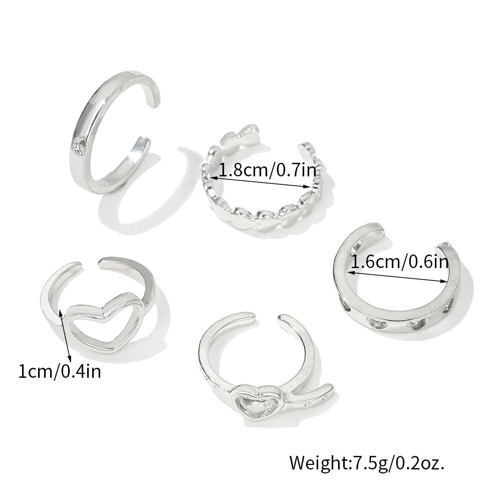 Minimalist Sweet Heart Geometric Plated Alloy Ring Set for Women