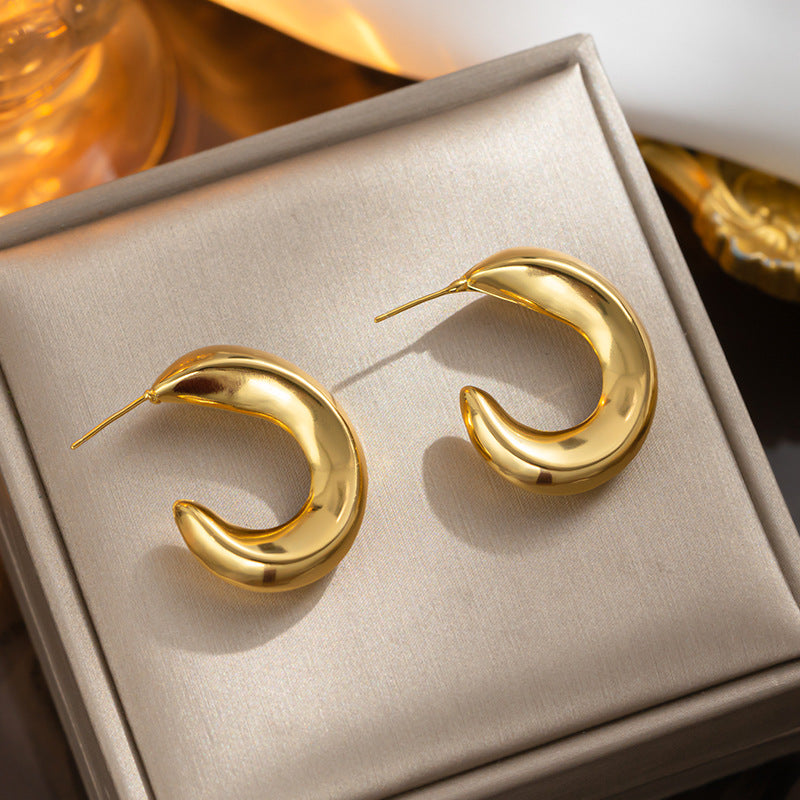 Pendientes minimalistas de titanio con forma de C geométrica para mujer, con chapado al vacío hipoalergénico