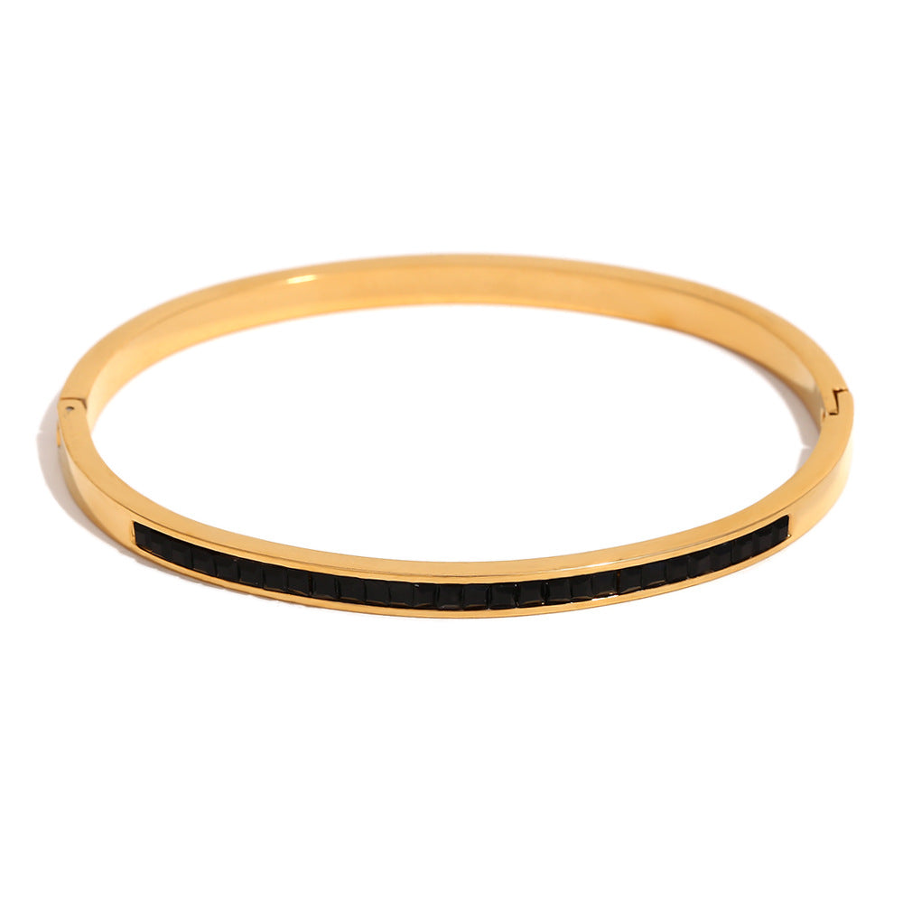 Minimalist Elegant 18K Gold Plated Stainless Steel Geometric Rhinestone Bangle for Women