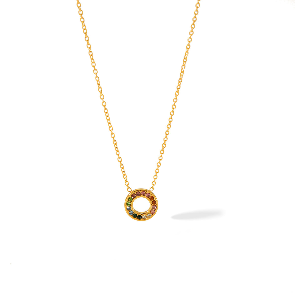 Collana Geometrica da Donna in Acciaio Inossidabile Placcato Oro 18K Stile Ins con Zirconi Colorati