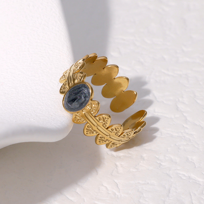 Anello regolabile geometrico vintage francese in acciaio inossidabile con placcatura in oro 18 carati da donna