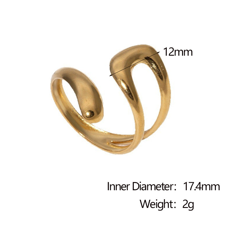 Minimalist Geometric Hollow Stainless Steel Adjustable Open Ring for Women with Plated Finish