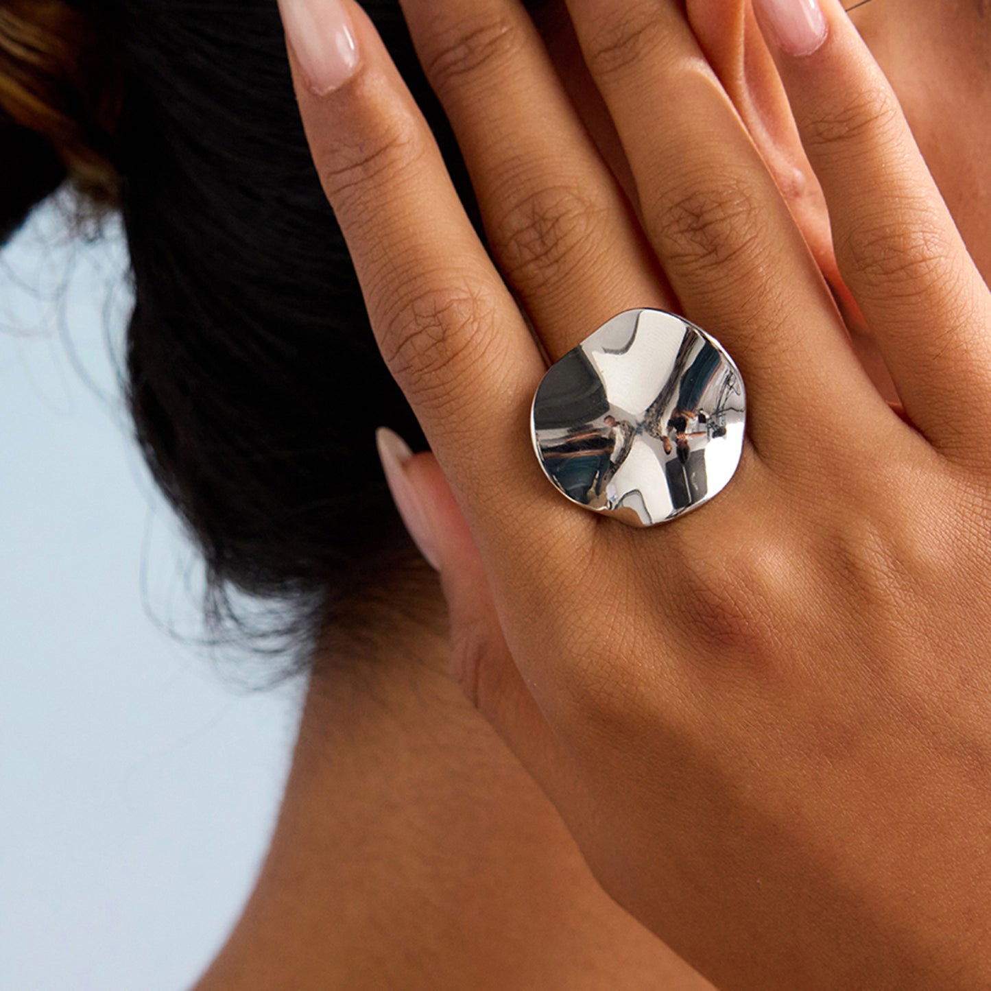 Geometric Plated Stainless Steel Ring for Women