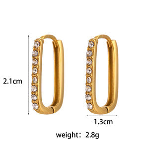Fashion Minimalist Geometric C-Shaped Zirconia-Set Stainless Steel Earrings with 18K Gold Plating for Women