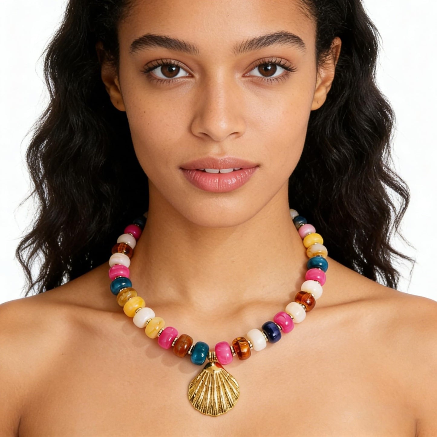 Sweet Geometric Acrylic Shell Starfish Pendant Necklace for Women Adjustable Cable Chain