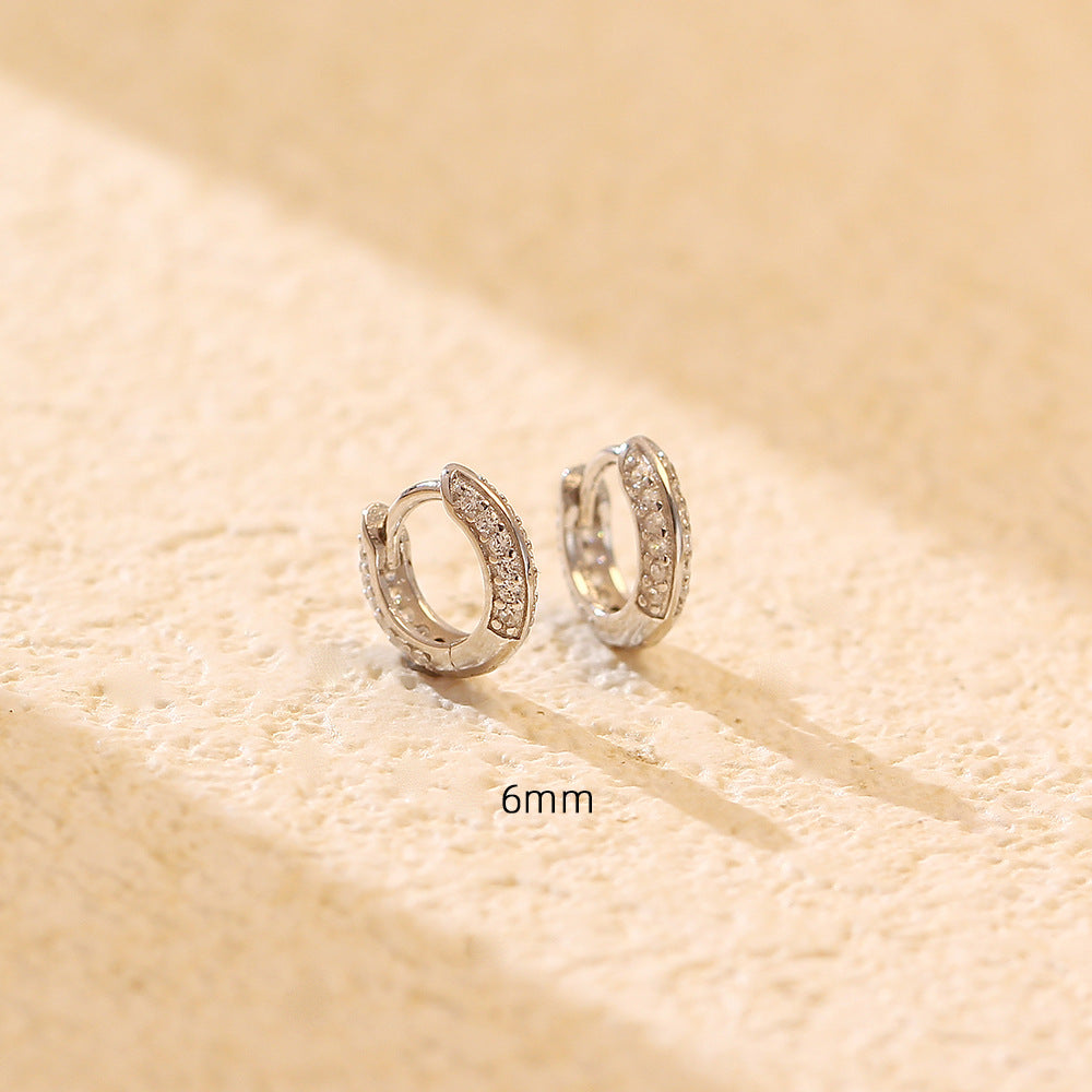 Eleganti Orecchini a Cerchio da Donna con Diamanti Intarsiati Rotondi Geometrici in Argento Sterling 925
