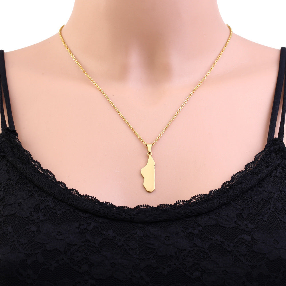 Ethnic Geometric Pendant Necklace in Stainless Steel with Titanium Steel Charm and Plated Finish on O-Chain