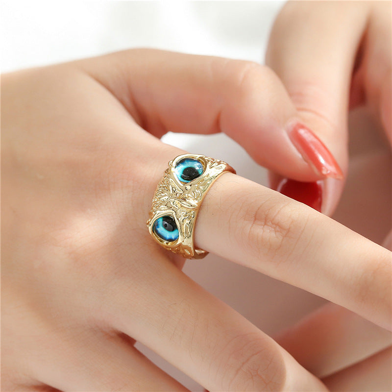 Vintage Bohemian 18K Gold Plated Brass Geometric Owl Ring for Women