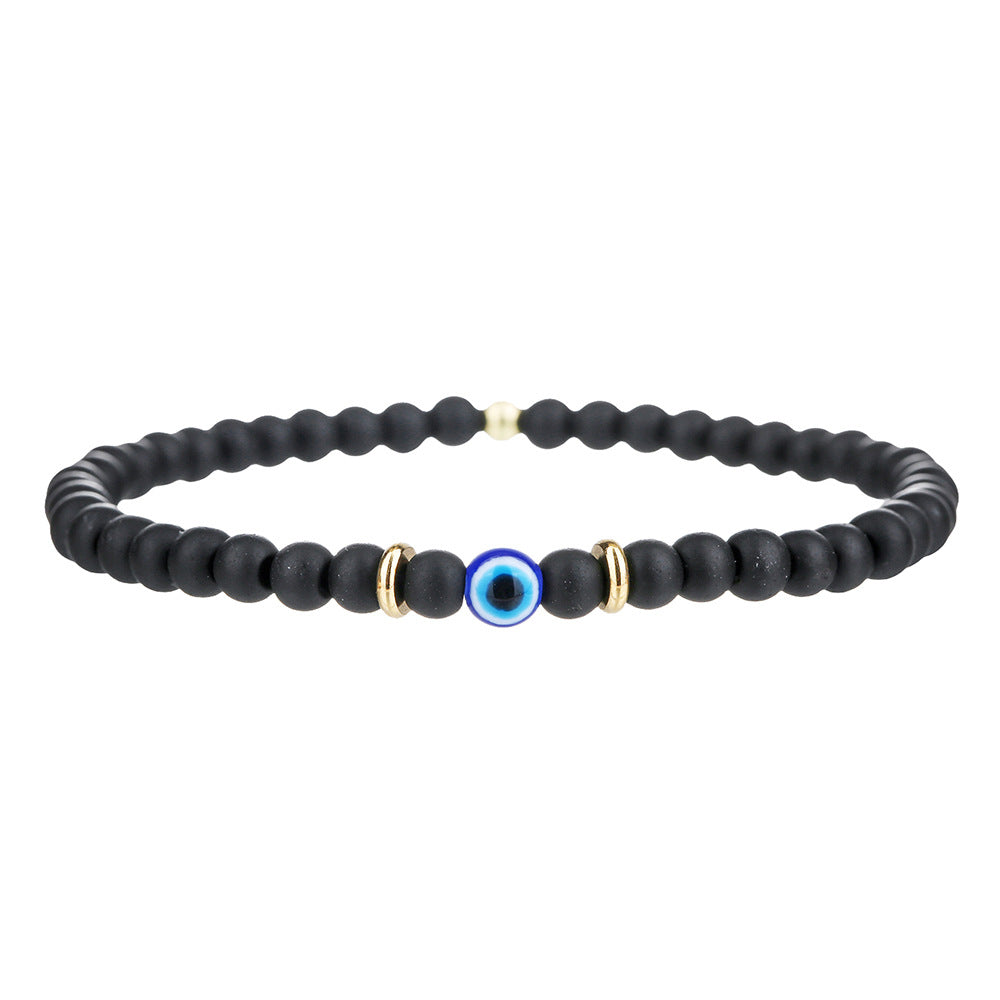 Minimalist Hip-hop Round Matte Agate Hematite Volcanic Stone Beaded Bracelet Unisex