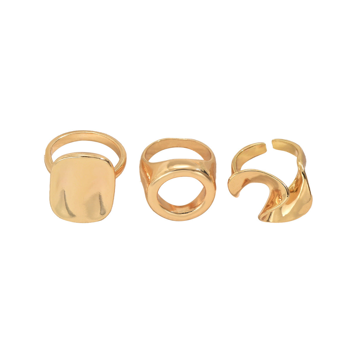 Anello aperto irregolare geometrico da donna in lega di zinco con finitura placcata, anello vistoso alla moda minimalista per l'indice