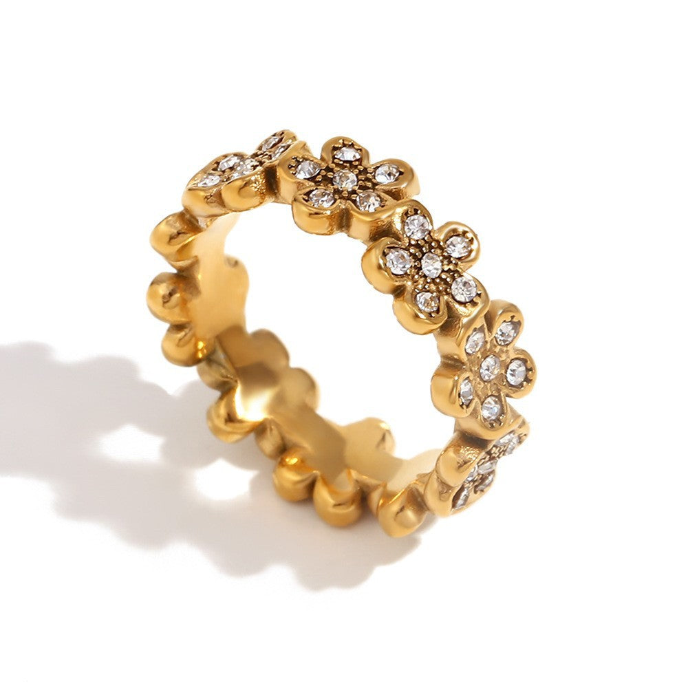 Vintage Floral Ring in Stainless Steel with 18K Gold Plating for Women