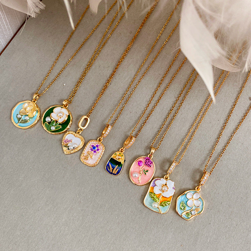 Minimalist Enamel Plated Floral Titanium Steel Necklace