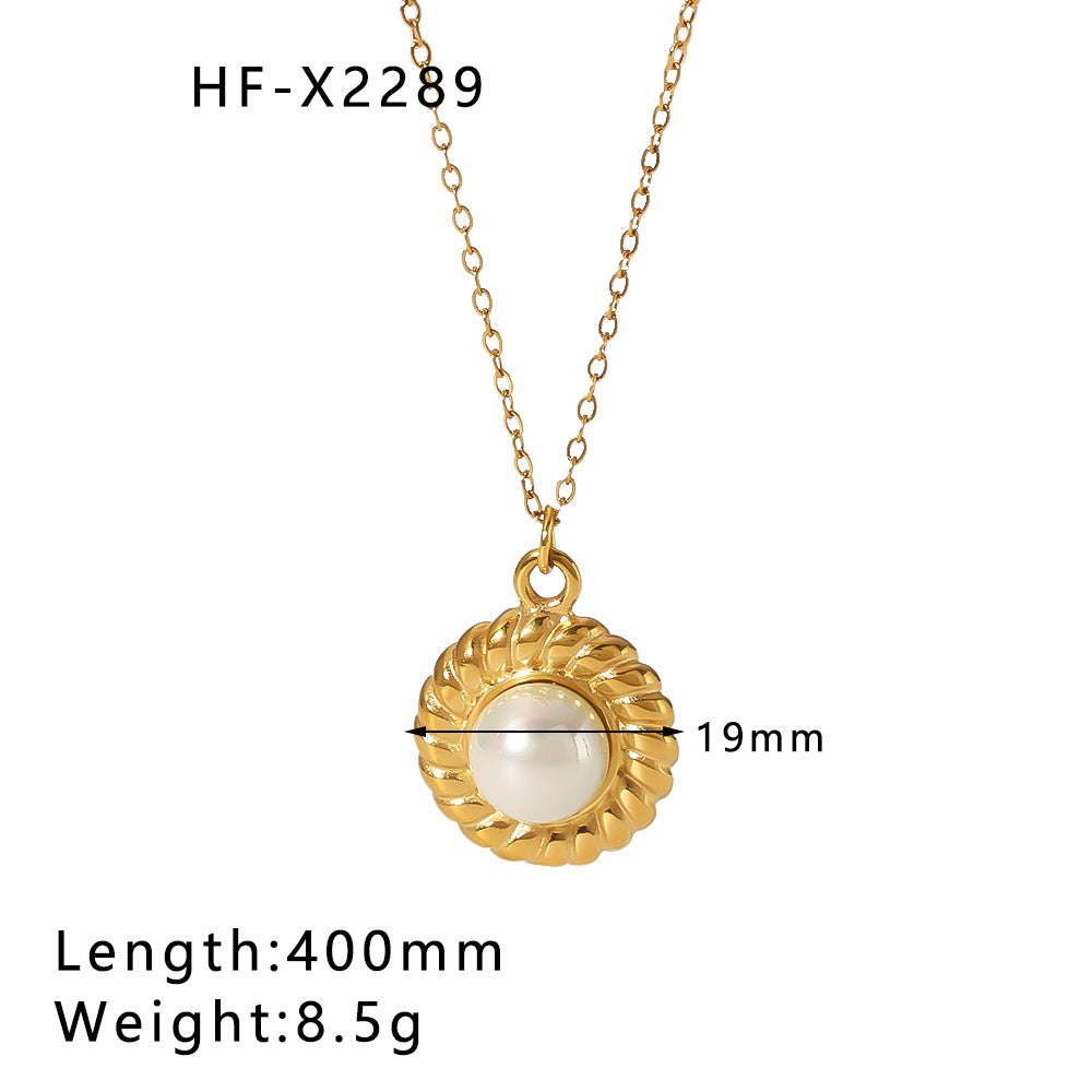 Collana Minimalista Geometrica in Acciaio Titanio con Pendente di Perla d'Acqua Dolce su Catena O, Placcata Sottovuoto in Oro 18K