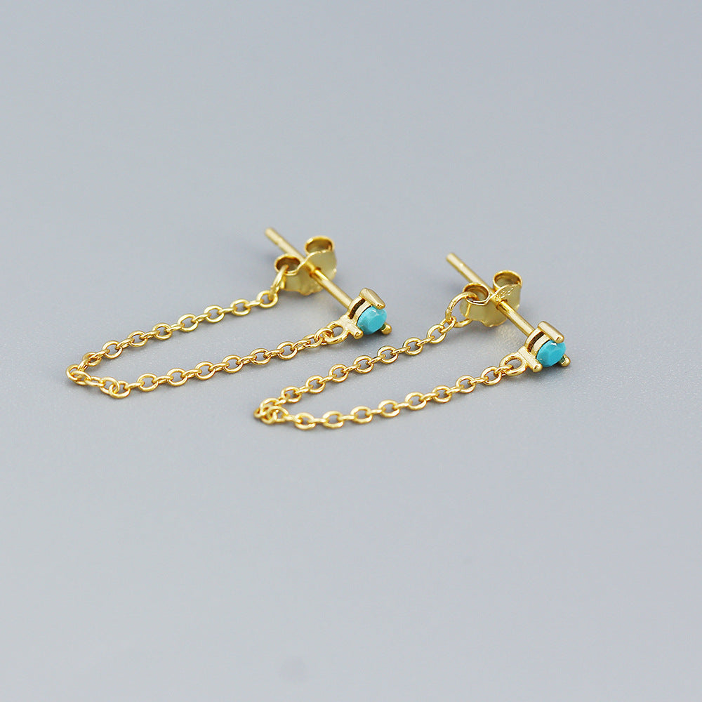Orecchini a Filo Pendenti in Argento Sterling S925, Minimalisti, Geometrici, con Strass, da Donna