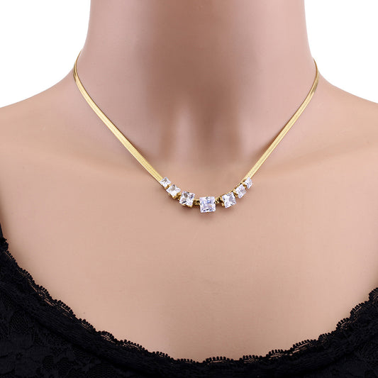 Minimalist Geometric French-Style Gold-Tone Titanium Steel Pendant Necklace with Moon Motif, 18K Gold Plated Snake Chain for Women