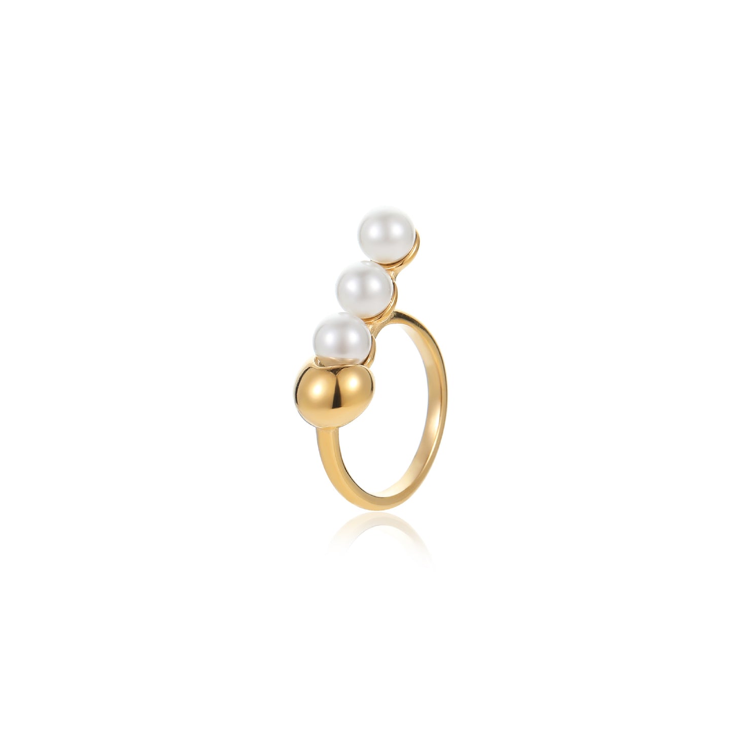 Anello da donna minimalista geometrico in acciaio inossidabile con placcatura in oro 18 carati e intarsio di perle