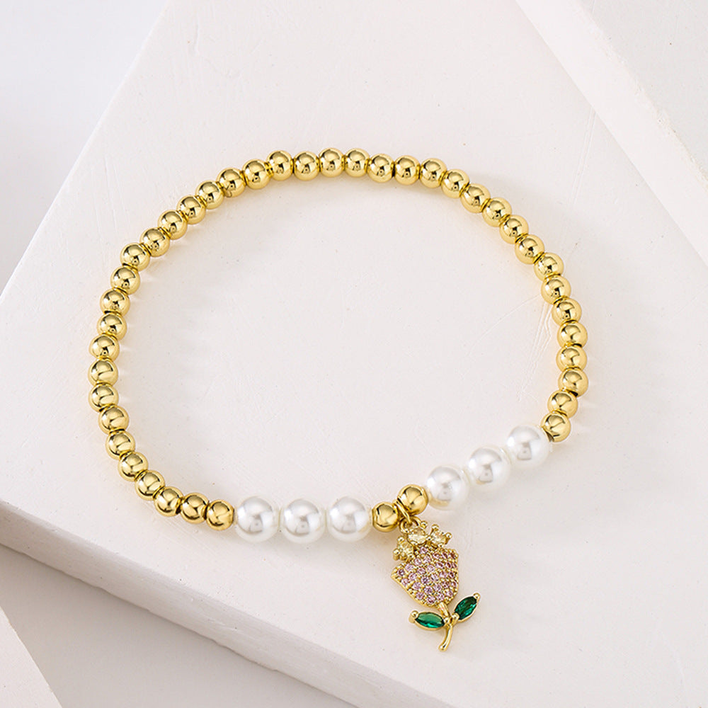 Bracciale rigido in rame placcato oro 18 carati smaltato con occhio in stile vintage e ciondolo a fiore di zirconi