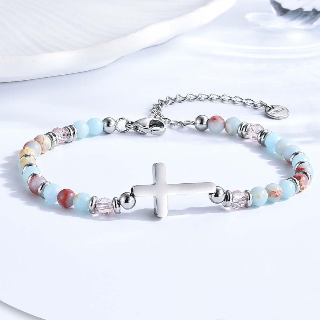 Minimalist Geometric Cross Stainless Steel Charm Bar Bracelet with Card