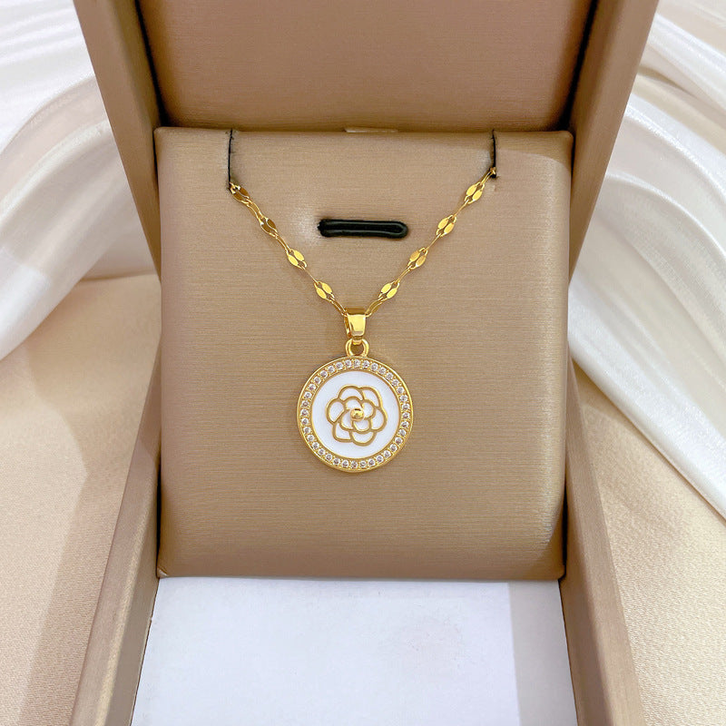 Collar de lujo unisex con cadena para labios de acero titanio con incrustaciones de diamantes de imitación geométricos