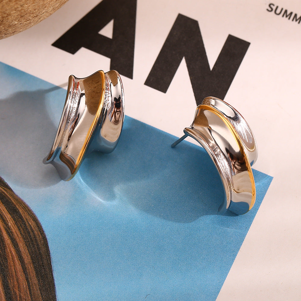 Fashionable OL-Style Geometric Helmet-Shaped Stainless Steel Earrings with 18K Gold Plating