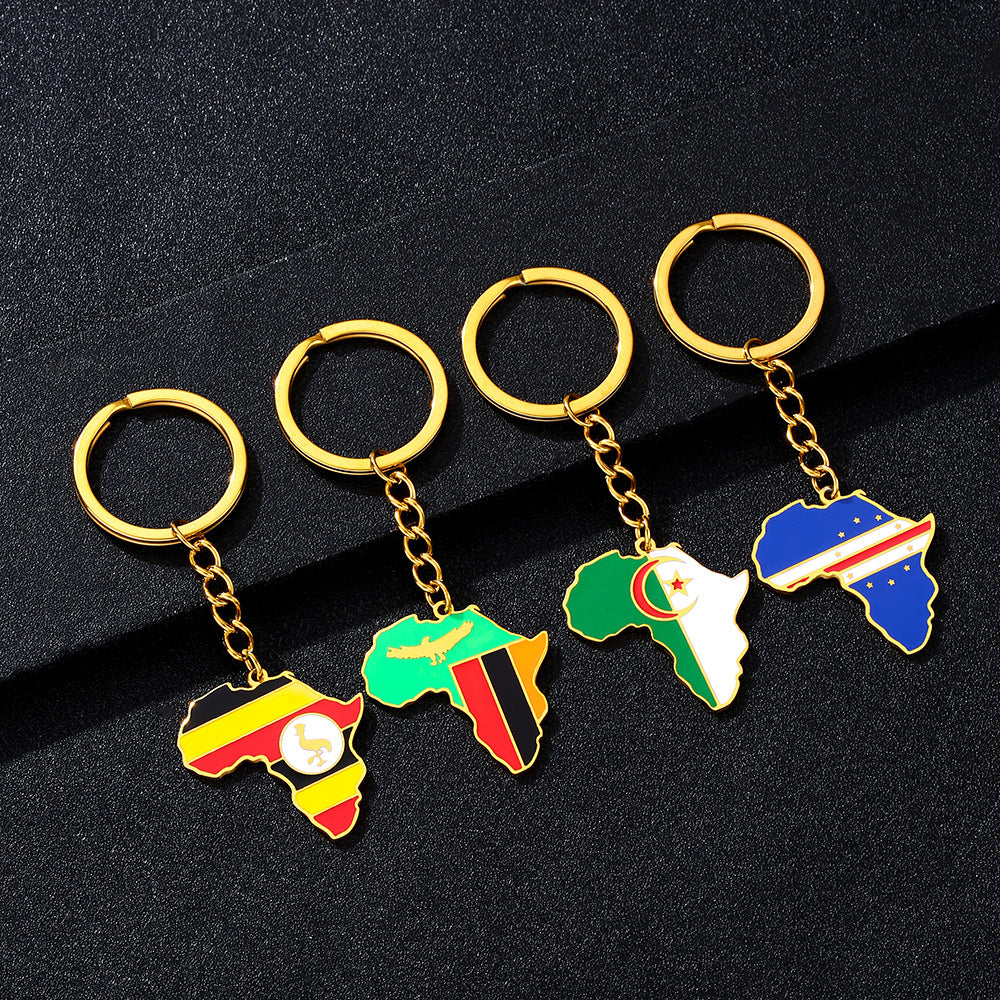 Llavero minimalista de acero inoxidable con forma del continente africano, esmaltado, para regalos y recuerdos