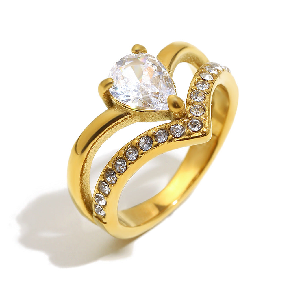 Anello da donna minimalista a doppia corona geometrica in acciaio inossidabile placcato oro 18K