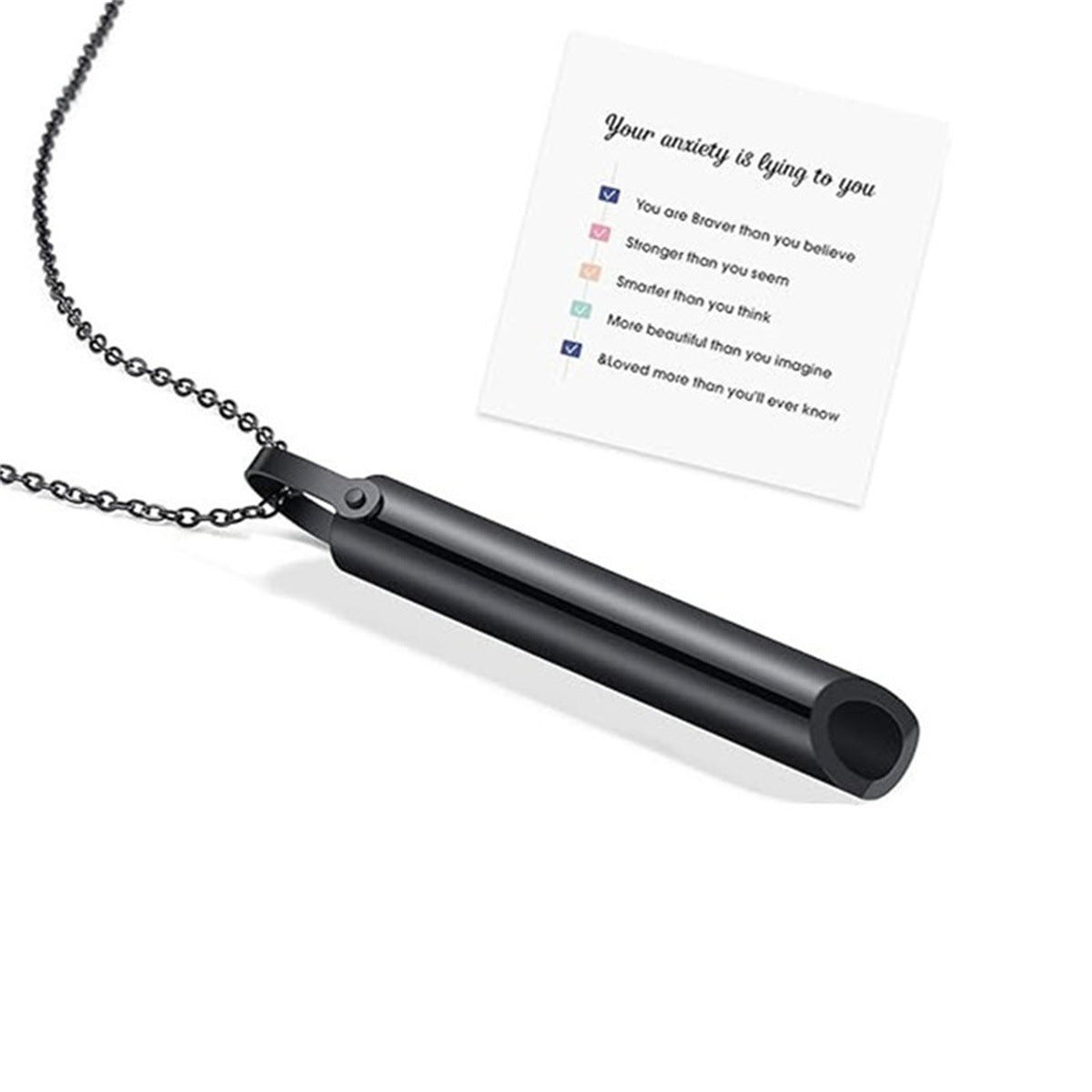 Polished Titanium Steel Whistle Pendant Necklace for Mindfulness and Stress Relief in Geometric Shape