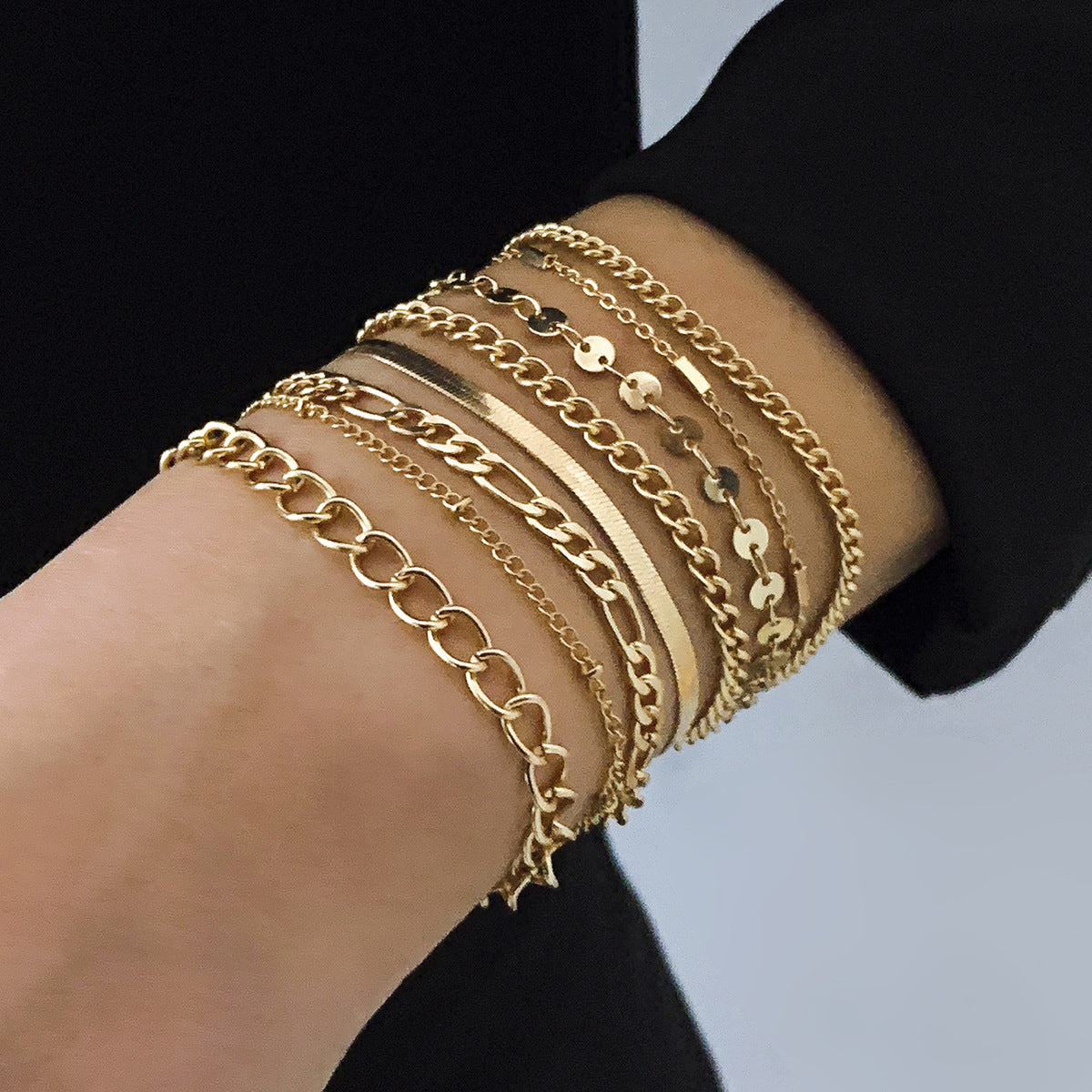 Punk Rhinestone Butterfly Snake Chain Bracelet Set Alloy Plated Jewelry for Women