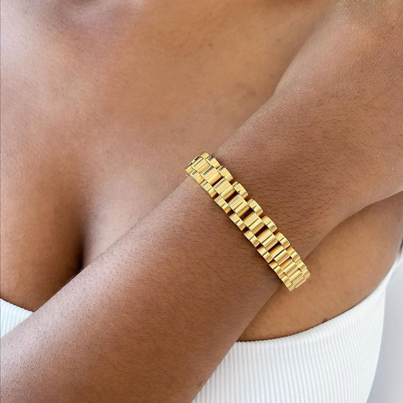 Geometric Stainless Steel Bracelet with Gold Plating Detachable Wristband for Women Hip Hop Style Music Note Design