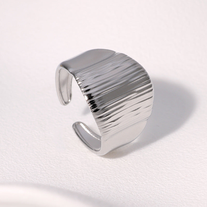 Minimalist Geometric Textured Titanium Steel Open Ring for Women