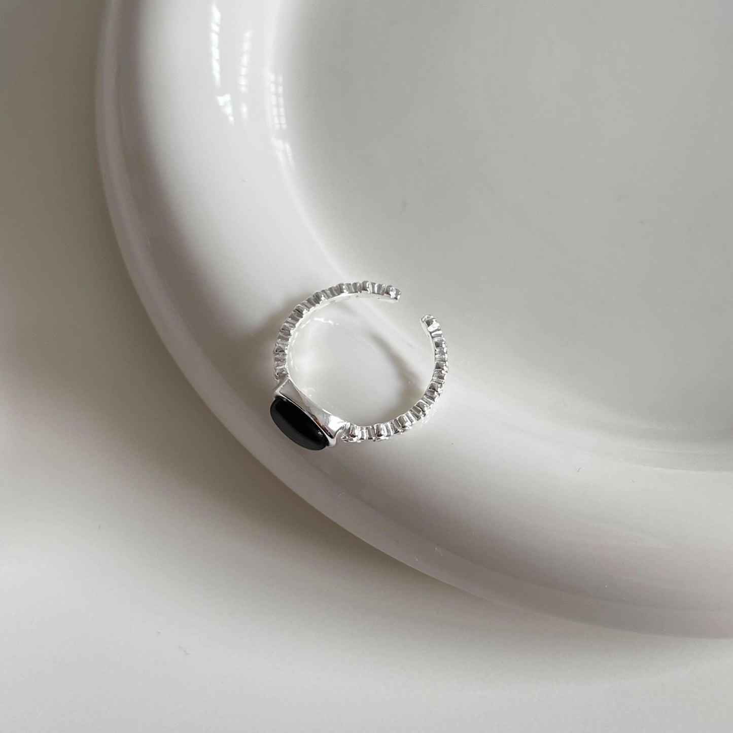 Anello Aperto Minimalista in Argento Sterling 925 Placcato con Agata Geometrica