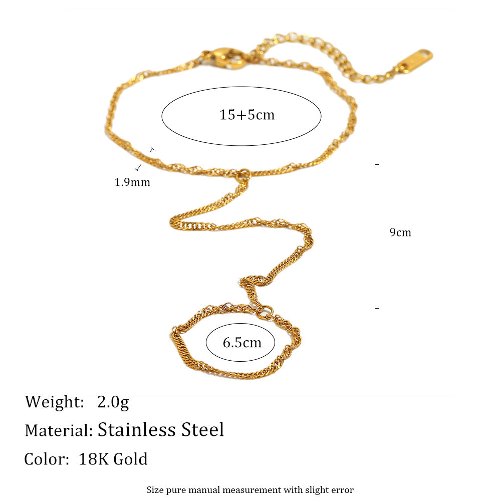 Minimalist Fashion Geometric Stainless Steel Plated 18K Gold Wave Pattern Finger Ring for Women