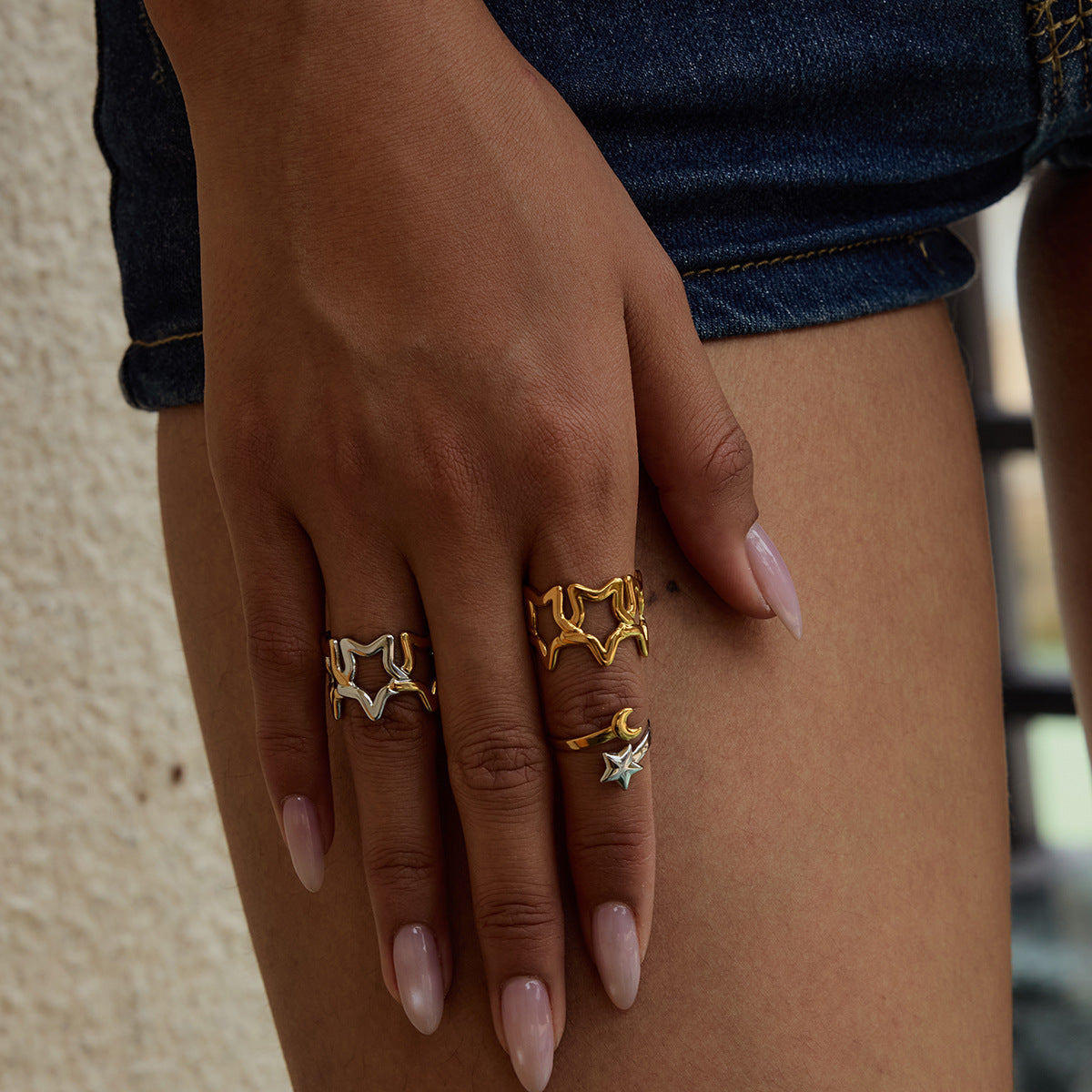 Elegant Star Geometric Plated Stainless Steel Ring for Women
