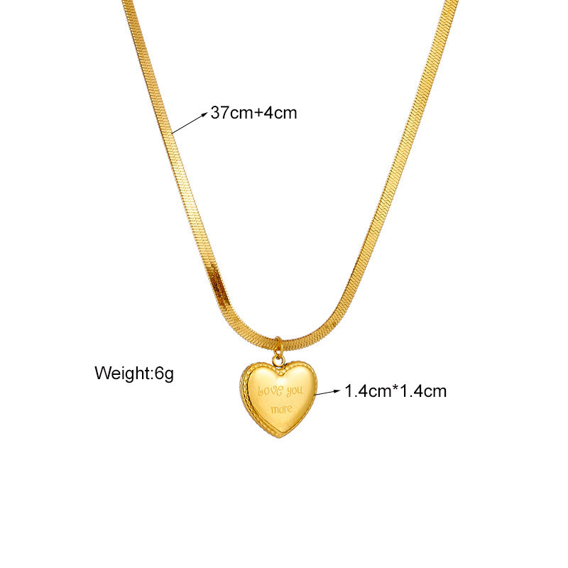 Collar con colgante de corazón de amor minimalista de acero de titanio con baño en cadena de serpiente para mujer