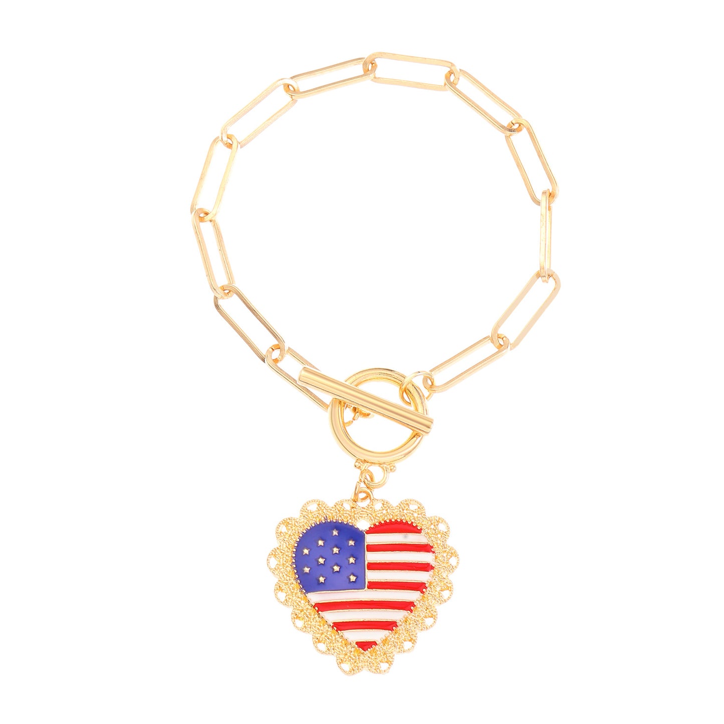 Bracciale Unisex in Lega Placcata a Cuore con Stella Bandiera Americana Gioielli Casual