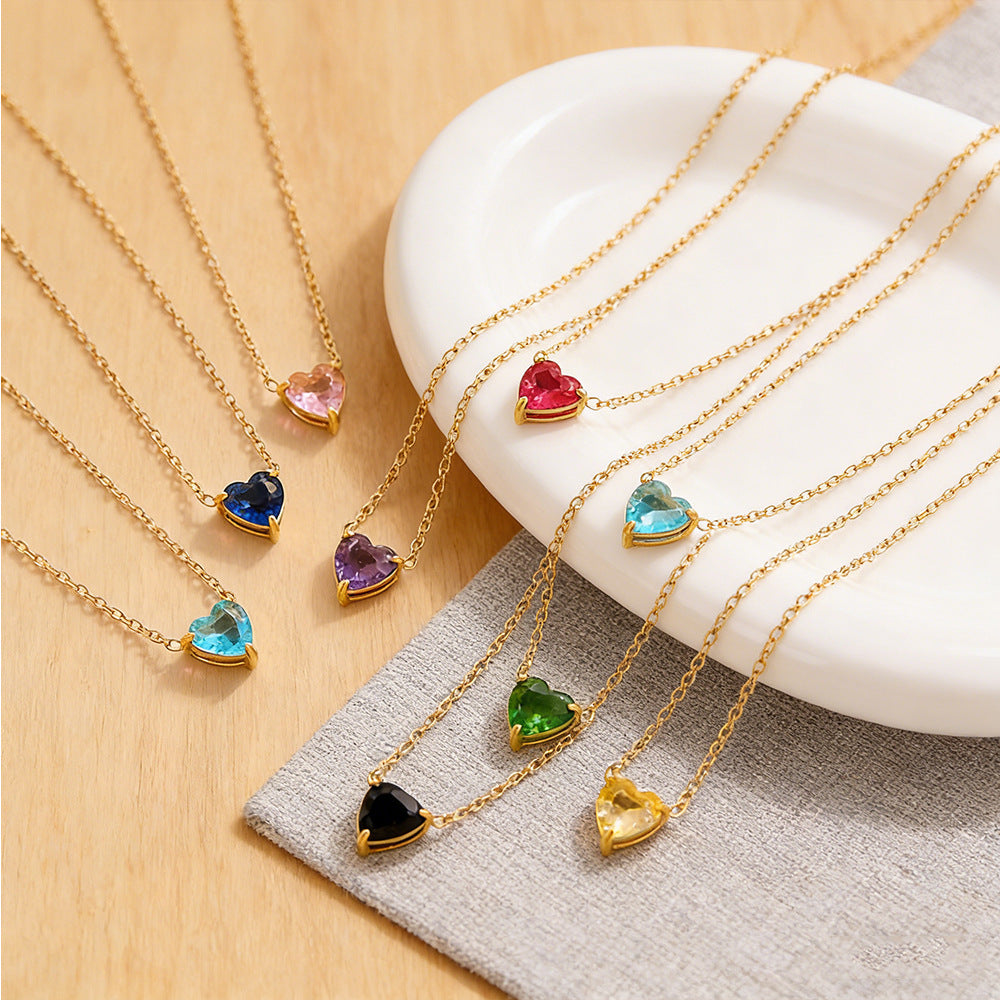 Elegante collana da donna in acciaio inossidabile placcato a forma di cuore con pietra natale di dicembre