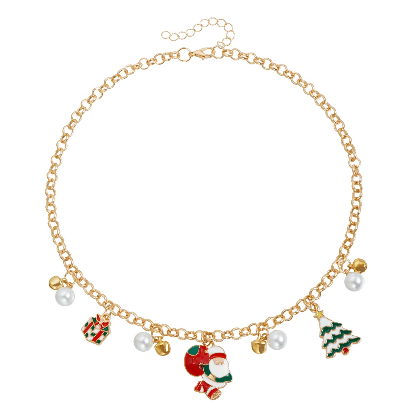 Fashionable Geometric Alloy Christmas Tree and Bell Pendant Choker Necklace for Women with Plated Finish