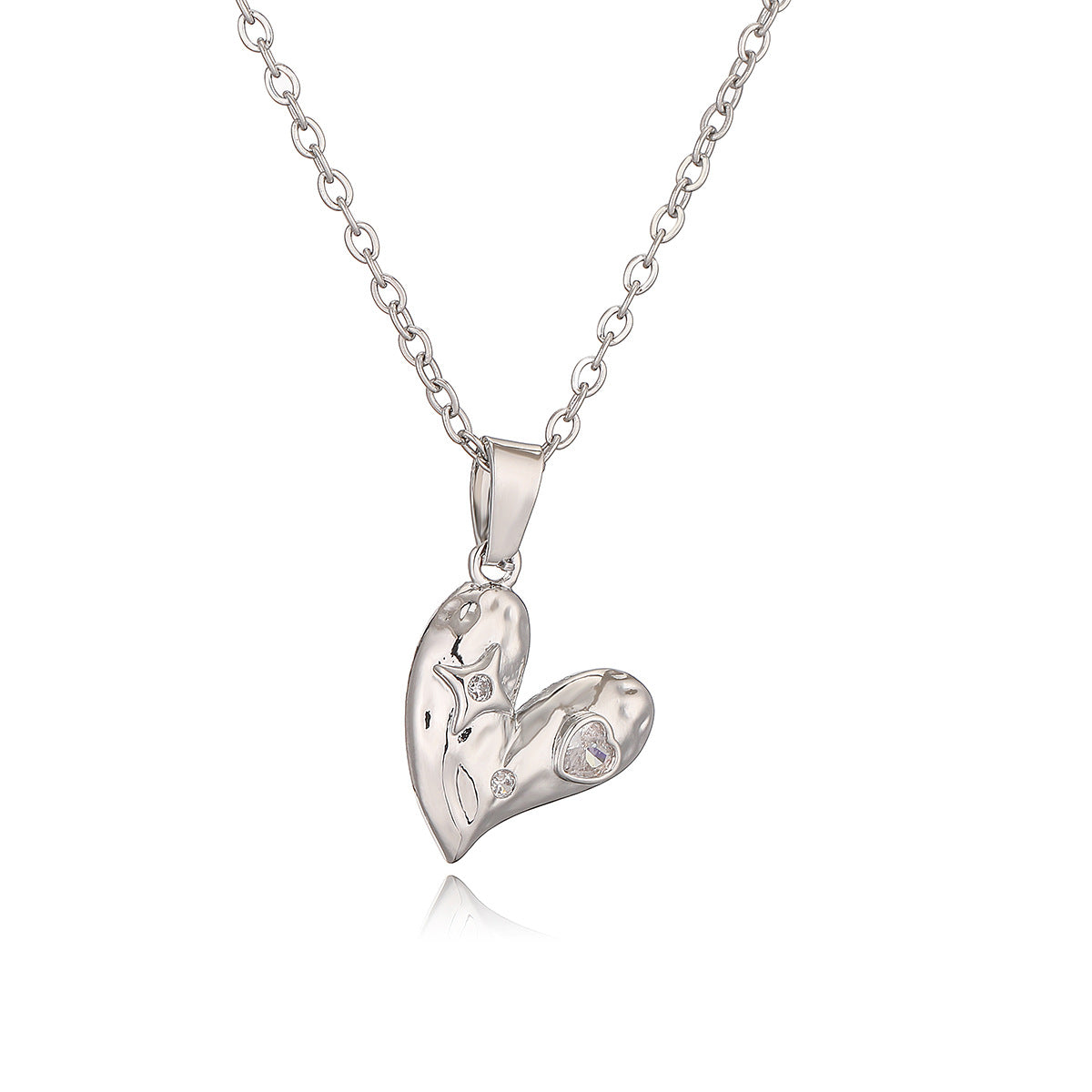 Collana minimalista da donna con pendente a cuore in rame, placcato oro vero e intarsio in zirconi