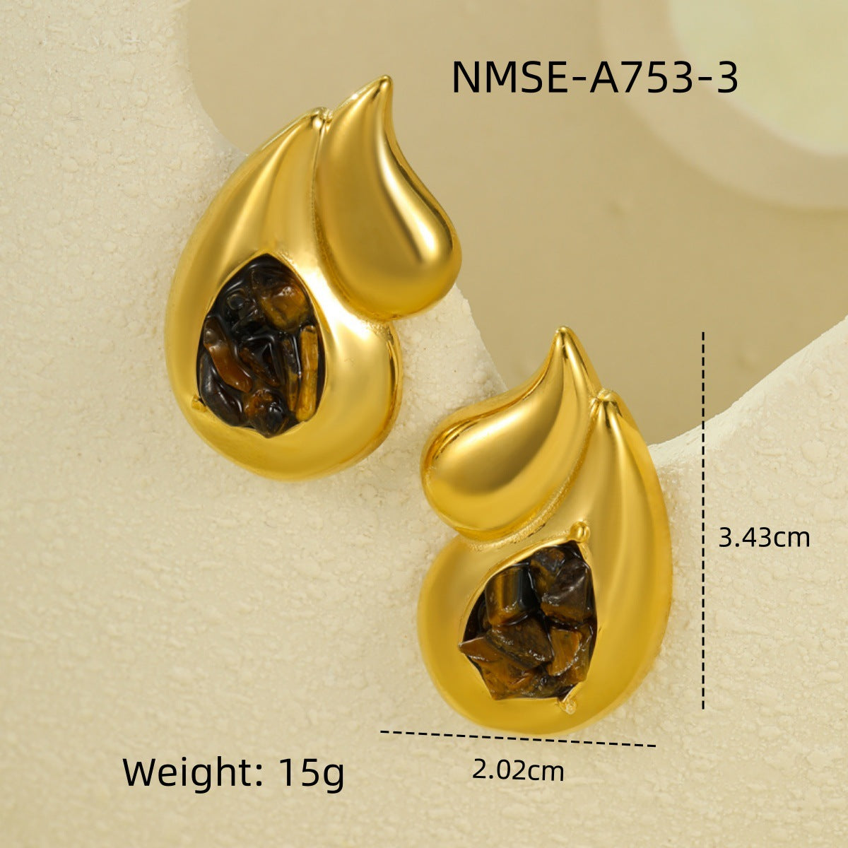 Orecchini a Goccia Doppi in Acciaio al Titanio Lucidato Stile Vintage Minimalista con Dettagli in Pietra Naturale e Placcatura in Oro 18K