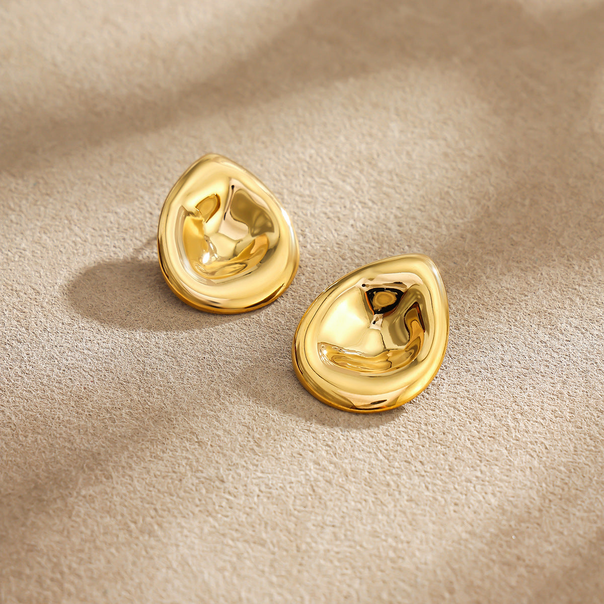 Exaggerated Geometric Oval Teardrop PVD 18K Gold Plated Stainless Steel Earrings for Women