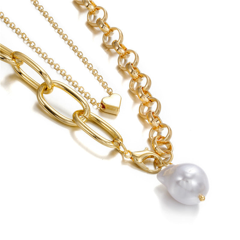 Vintage Sweet Geometric Alloy Plated Pendant Necklace with Asymmetric Snake Chain for Women