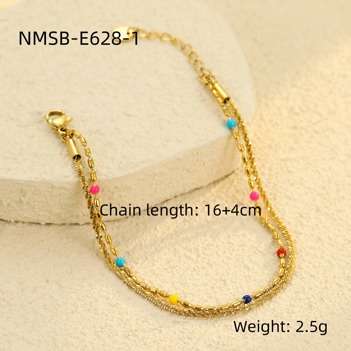 Bracciale da donna stile OL alla moda con perline, base in acciaio inossidabile, finitura placcata oro 18 carati, perline Miyu colorate, costruzione in acciaio al titanio