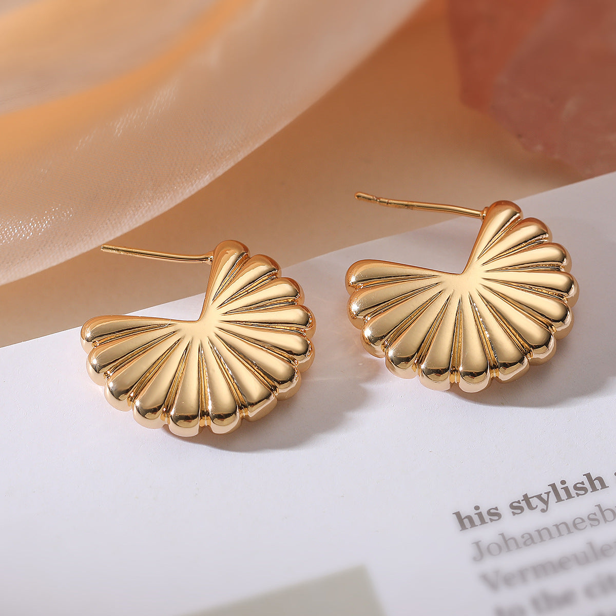Irregular Geometric Copper Earrings with Real Gold Plating for Women, Fashionable Vintage-Style Studs