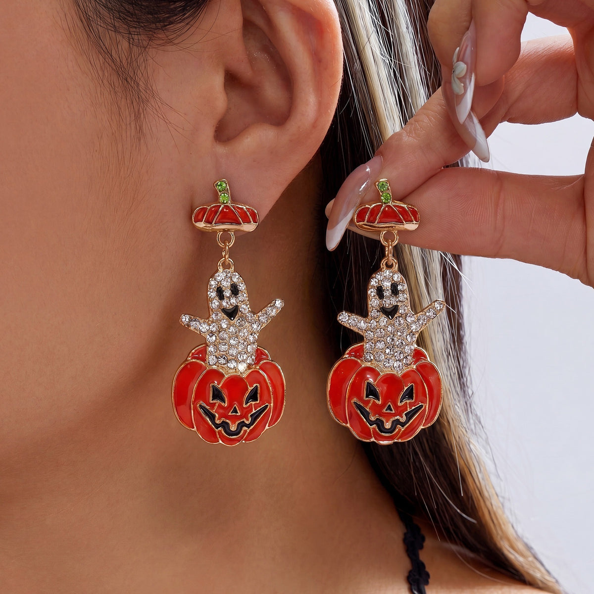 Gothic Drip Oil Plated Alloy Pumpkin Earrings for Unisex Halloween