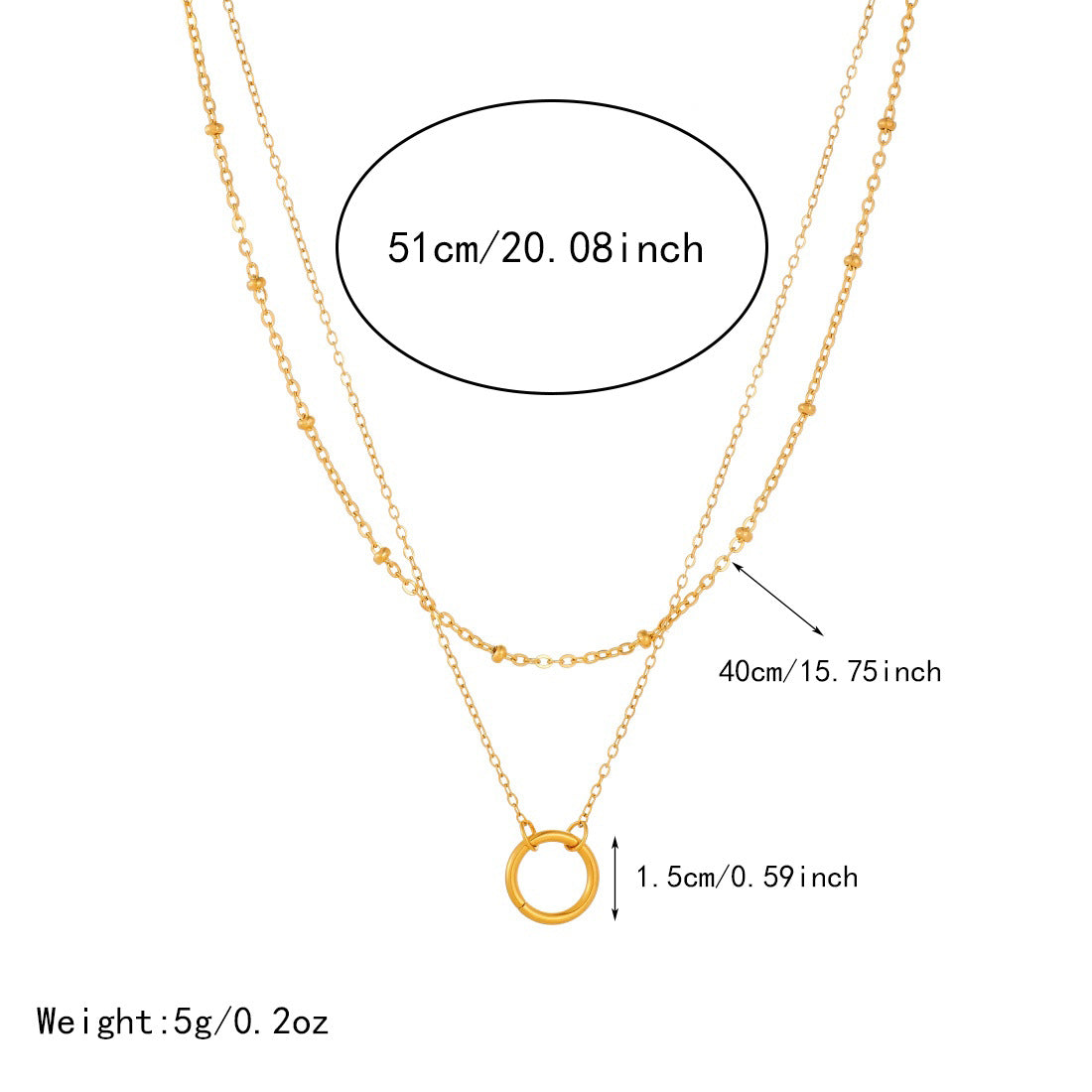 Minimalist Gold Plated Round Geometric Stainless Steel Layered Ball Chain Necklace for Women